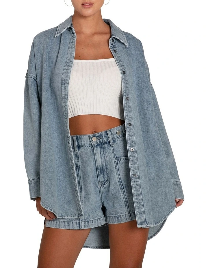Into Him Oversized Denim Shirt in Stonewash image 1