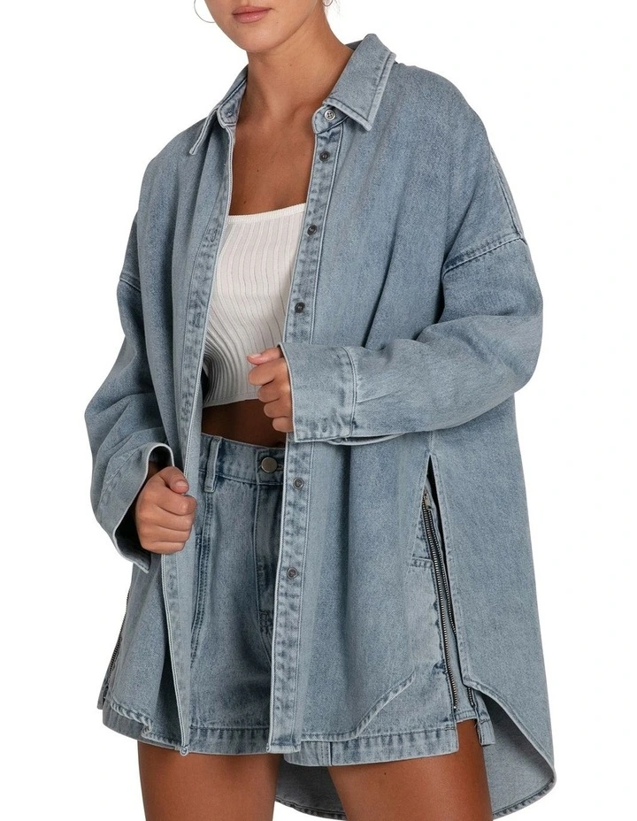 Into Him Oversized Denim Shirt in Stonewash image 4