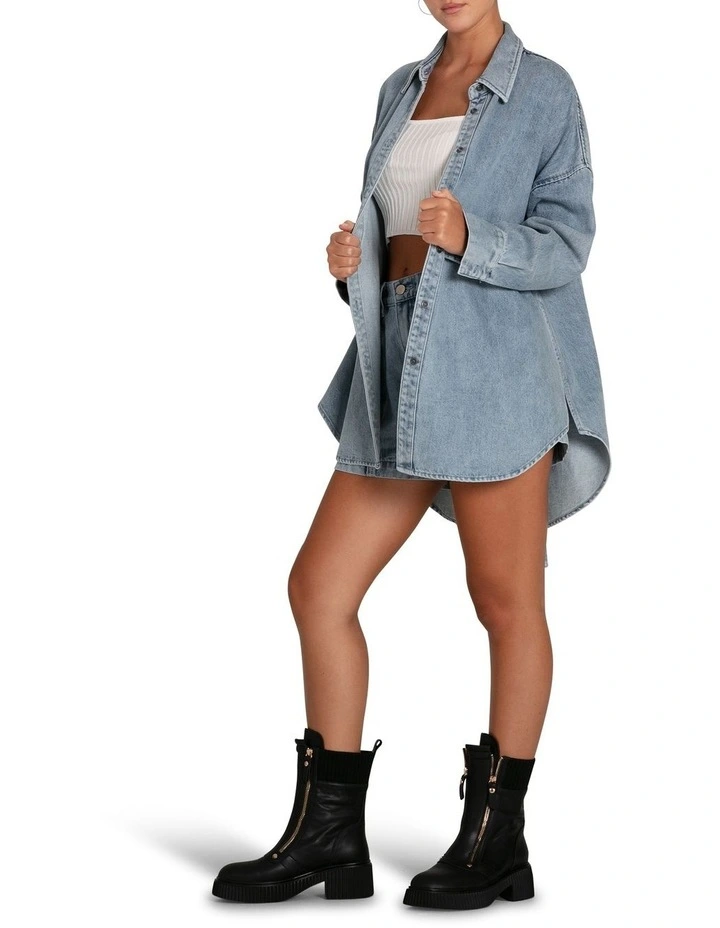 Into Him Oversized Denim Shirt in Stonewash image 5