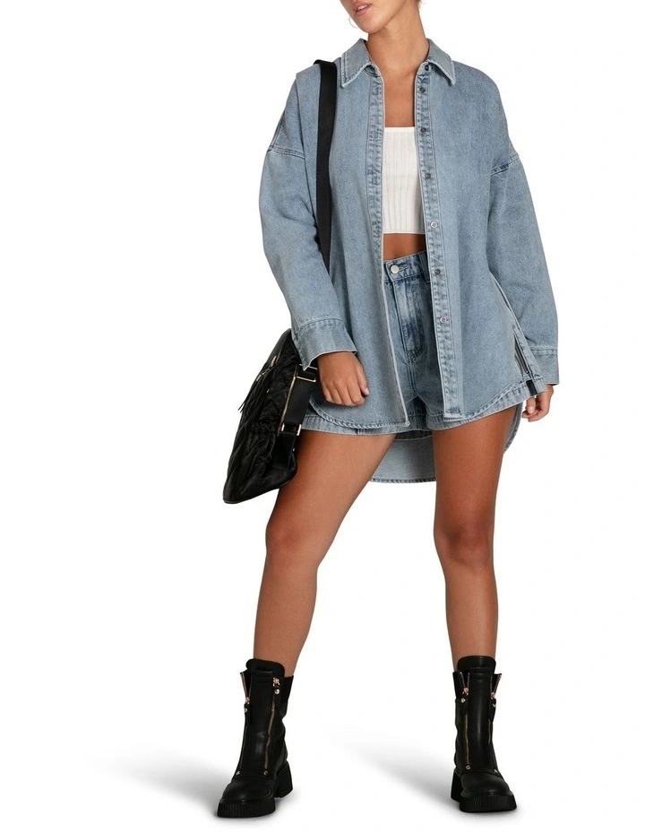 Into Him Oversized Denim Shirt in Stonewash image 6