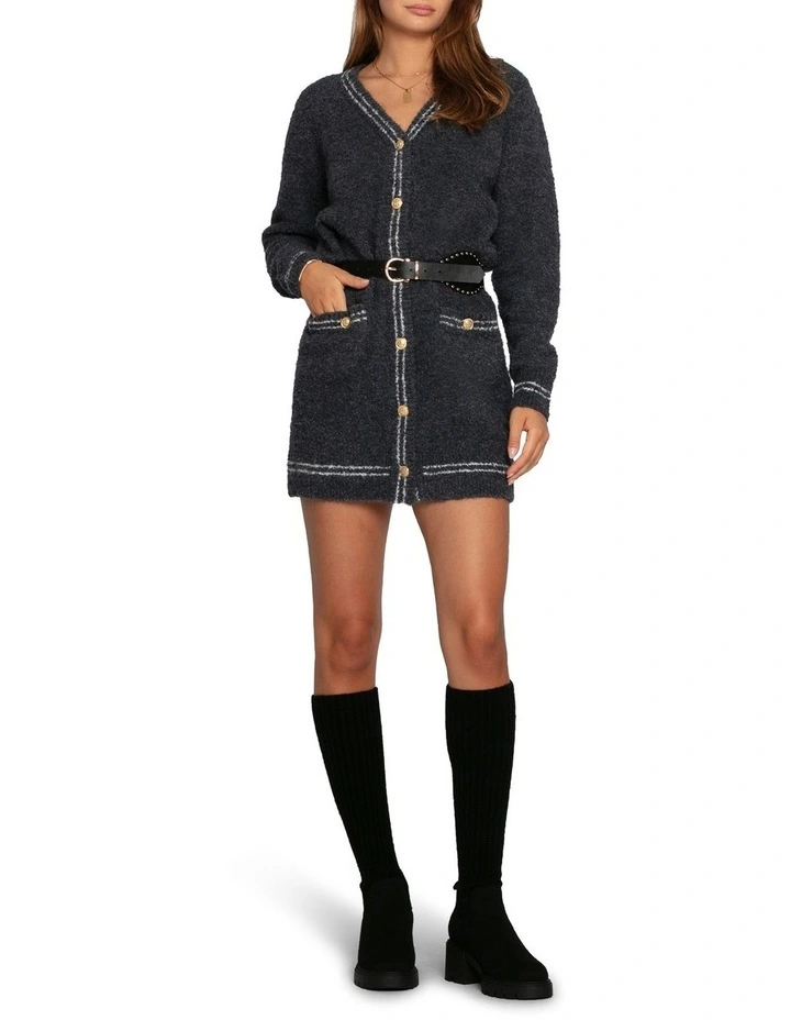 Cute In This Mini Cardigan Dress in Charcoal image 1