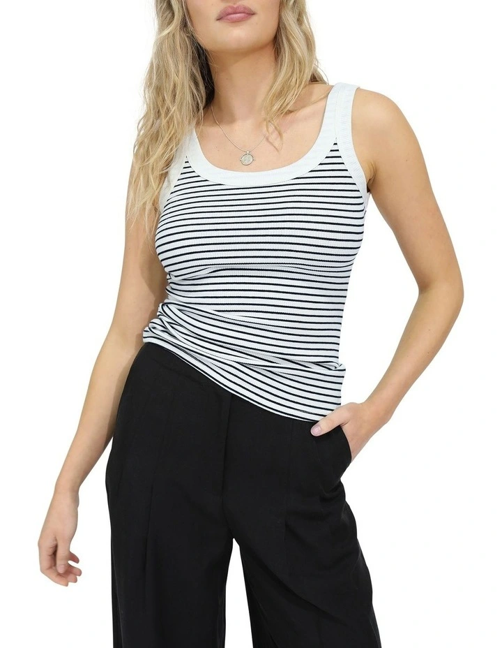 Last Time Ribbed Tank Top in White/Black image 1