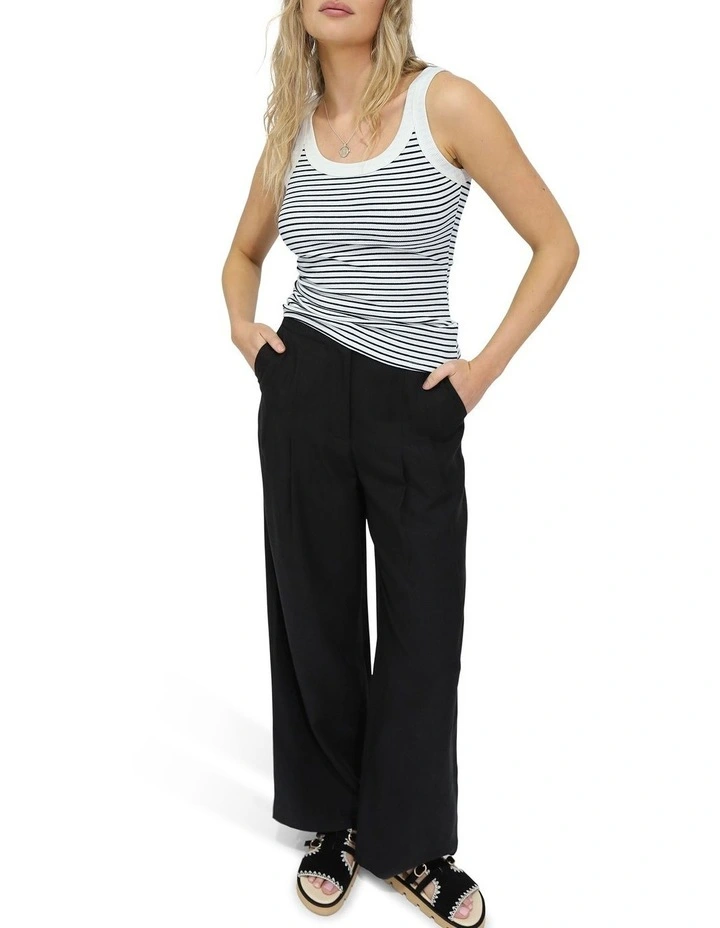 Last Time Ribbed Tank Top in White/Black image 2