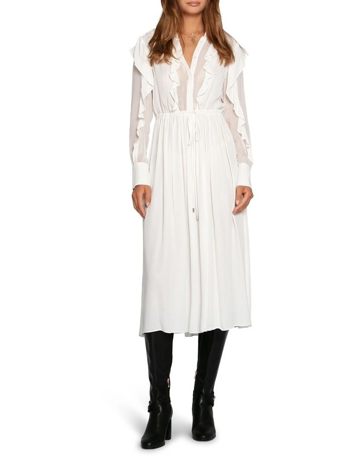 Slow Dance Frill Midi Dress in White image 1