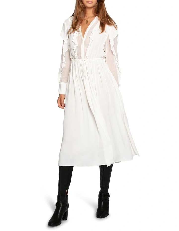 Slow Dance Frill Midi Dress in White image 5