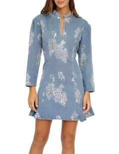 Heart You Denim Beaded Mini Dress in Medium Denim Wash