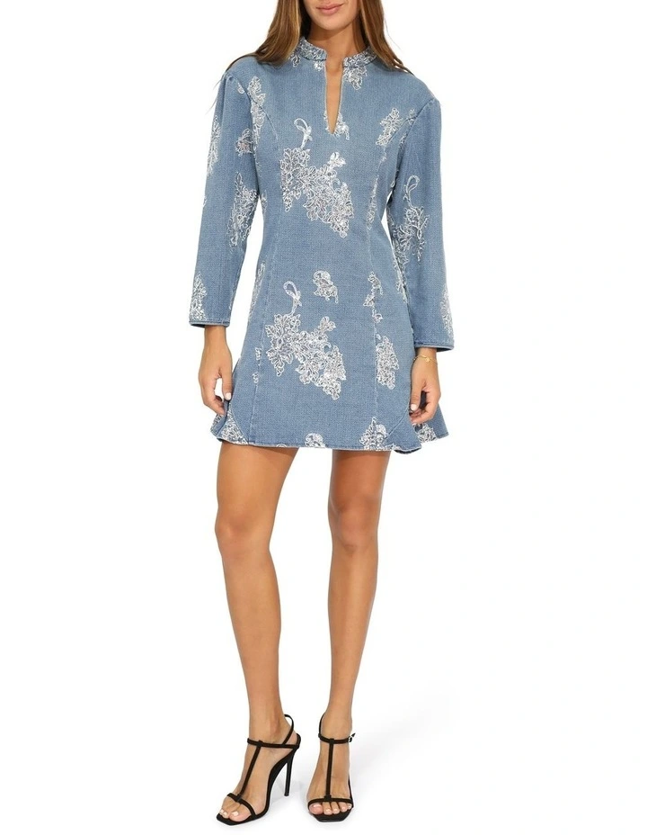 Heart You Denim Beaded Mini Dress in Medium Denim Wash image 2