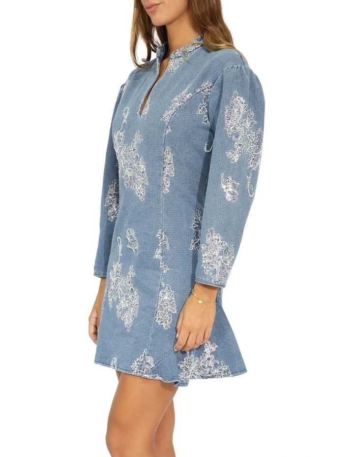 Heart You Denim Beaded Mini Dress in Medium Denim Wash image 3