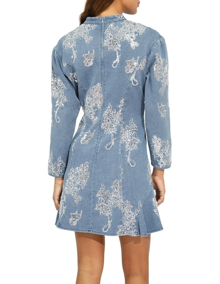 Heart You Denim Beaded Mini Dress in Medium Denim Wash image 4