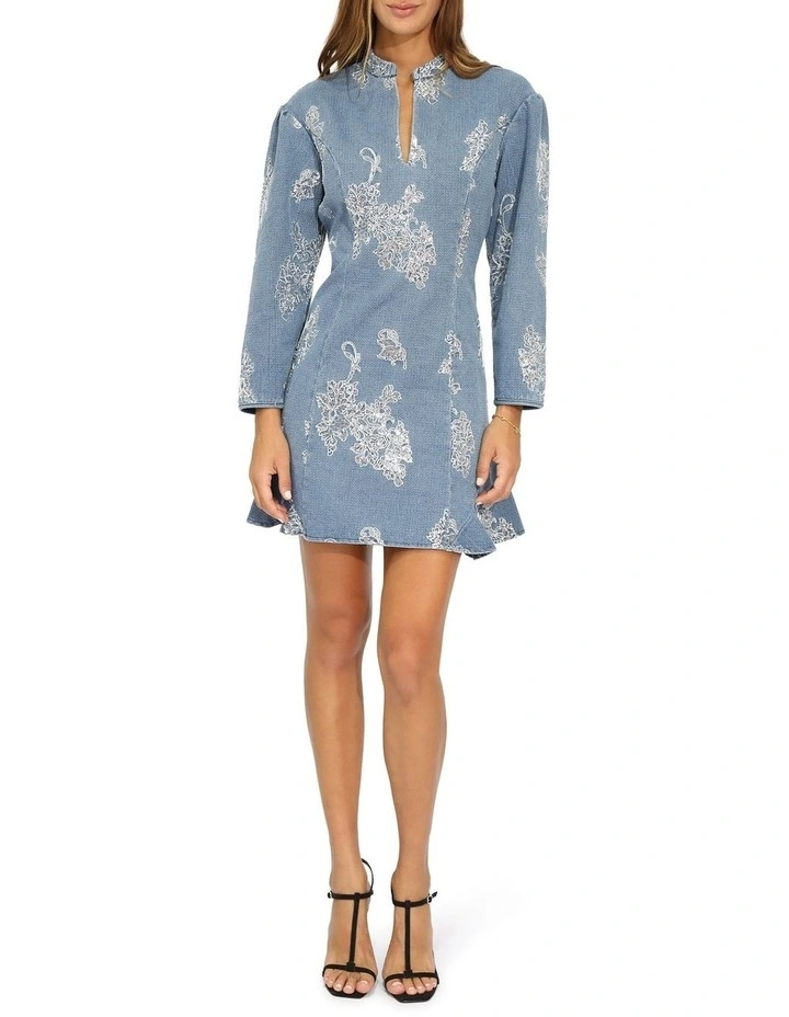 Heart You Denim Beaded Mini Dress in Medium Denim Wash image 6