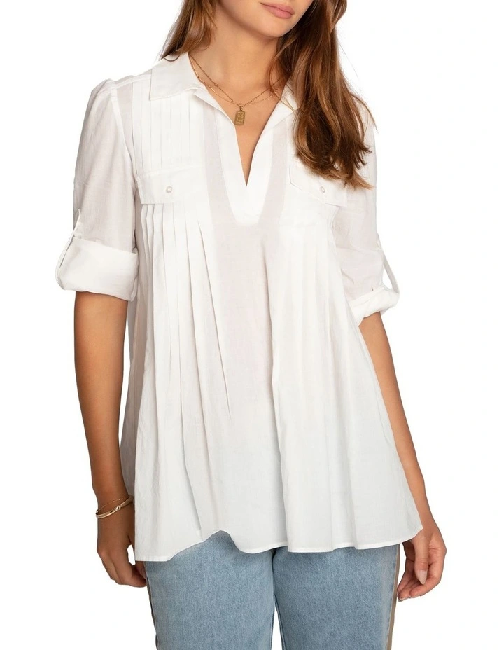 Catch Feelings Pintuck Shirt in White image 1