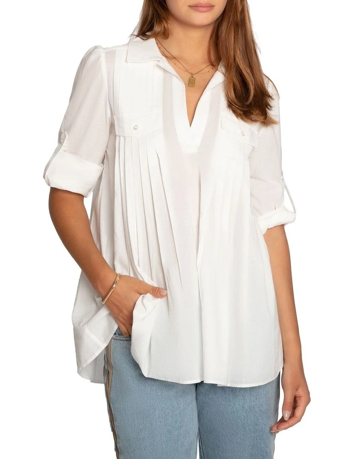 Catch Feelings Pintuck Shirt in White image 4