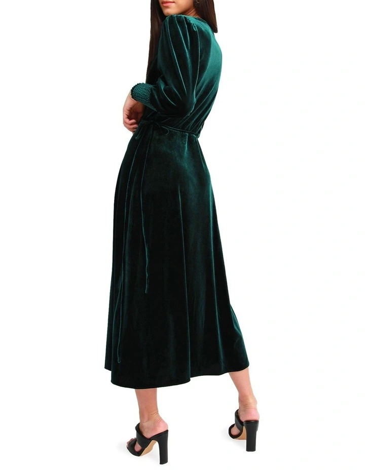 Current Mood Velvet Wrap Dress in Dark Green image 3