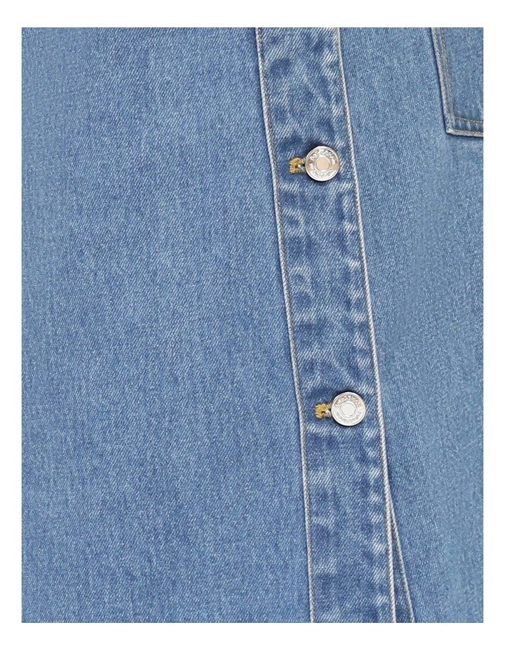 Edge Line Denim Maxi Skirt with Side Buttons in Mid Denim Wash image 5