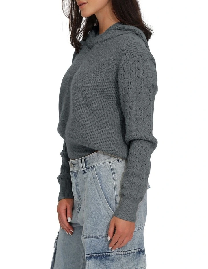 On the Run Knitted Hoodie in Grey image 2