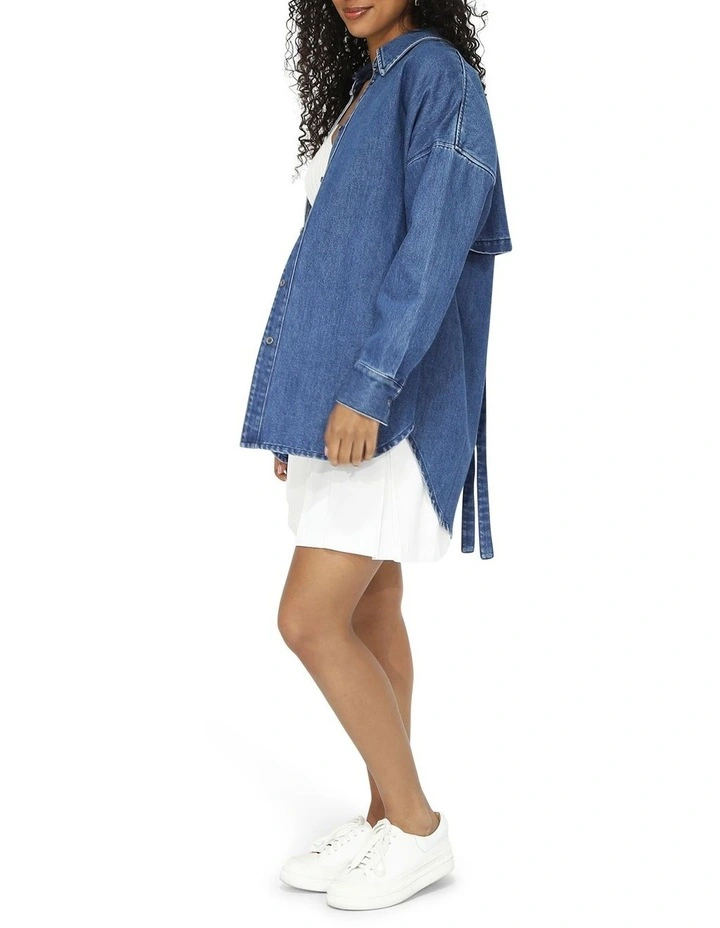 Into Him Oversized Denim Shirt in Mid Wash image 3