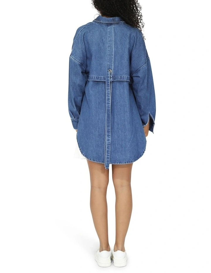 Into Him Oversized Denim Shirt in Mid Wash image 4