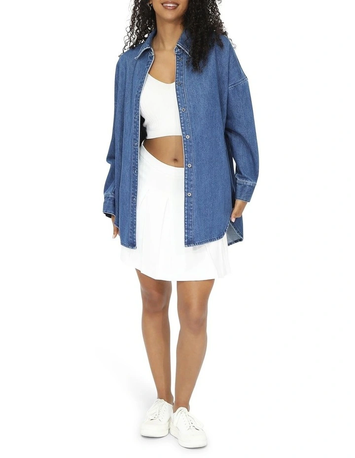 Into Him Oversized Denim Shirt in Mid Wash image 5