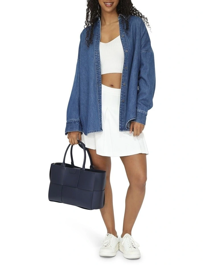 Into Him Oversized Denim Shirt in Mid Wash image 7