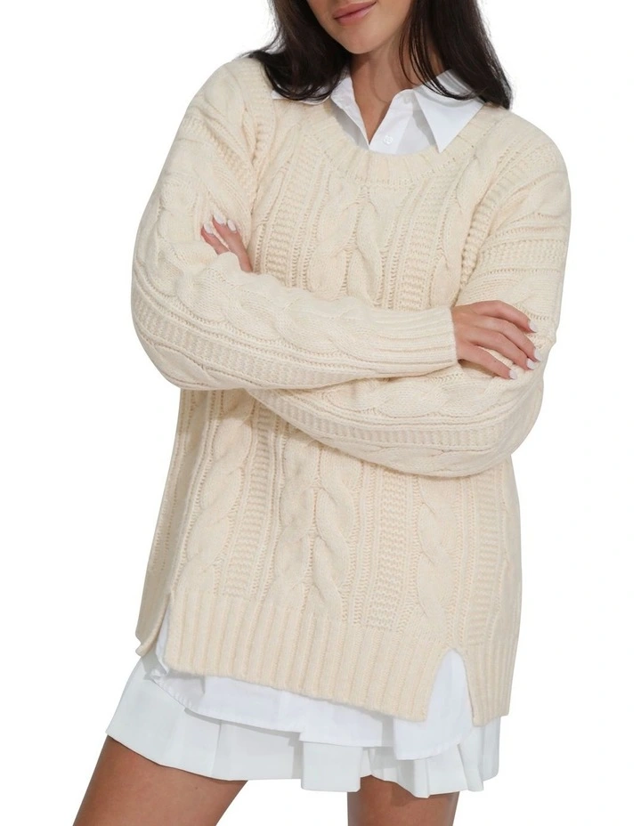 Perfect Me Oversized Crew Sweater in Beige image 1