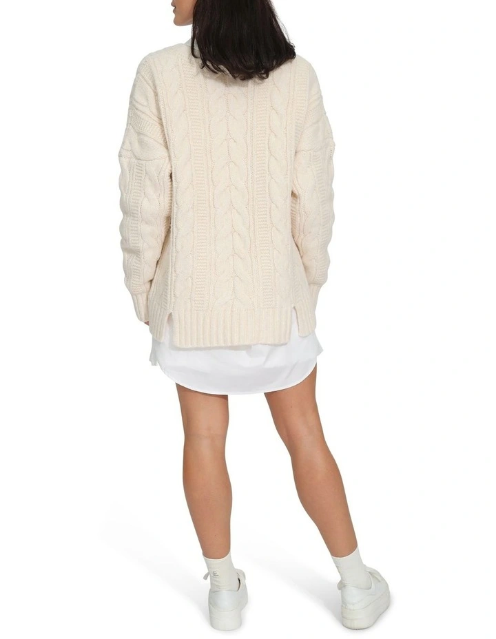 Perfect Me Oversized Crew Sweater in Beige image 3
