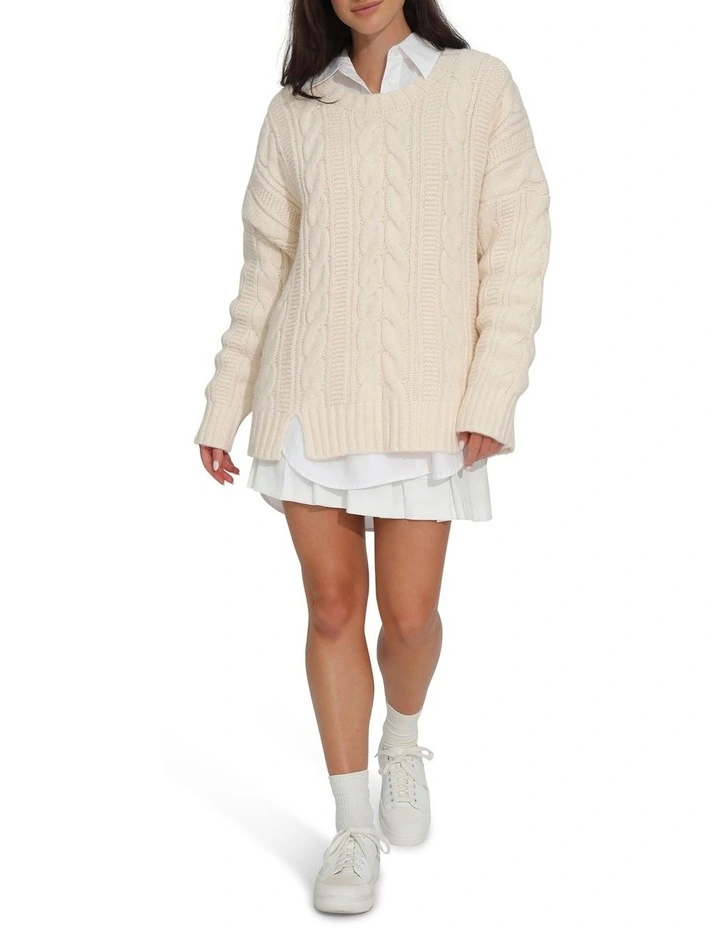 Perfect Me Oversized Crew Sweater in Beige image 4