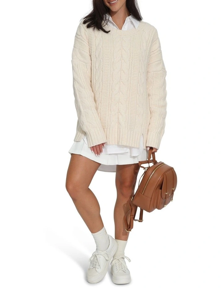 Perfect Me Oversized Crew Sweater in Beige image 5