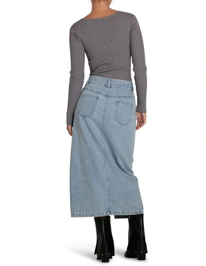 Can't Forget You Denim Midi Skirt in Stonewash image 2
