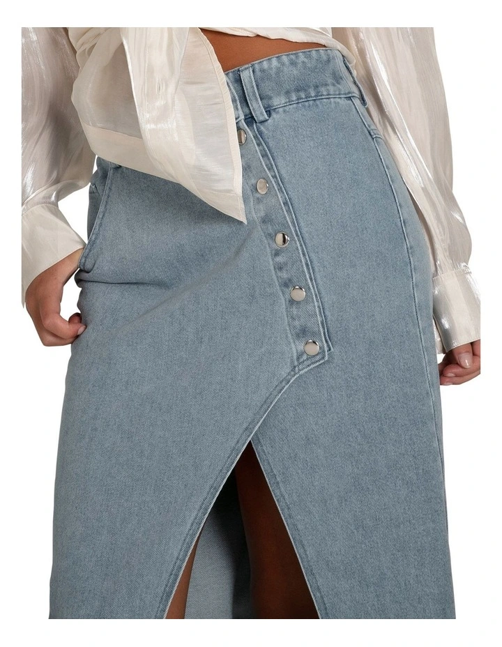 Can't Forget You Denim Midi Skirt in Stonewash image 3