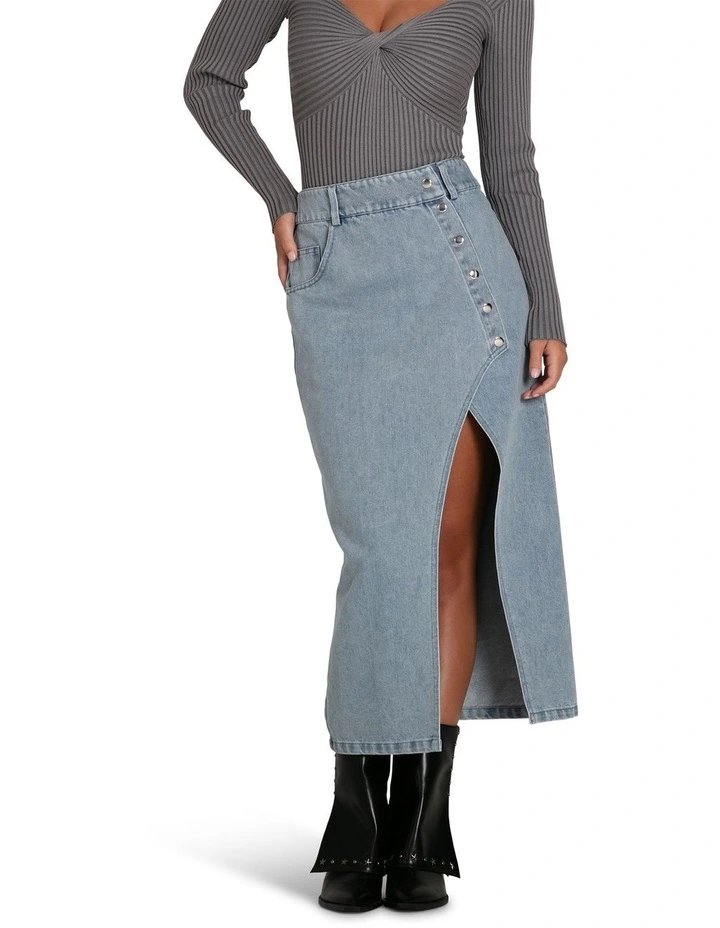 Can't Forget You Denim Midi Skirt in Stonewash image 4