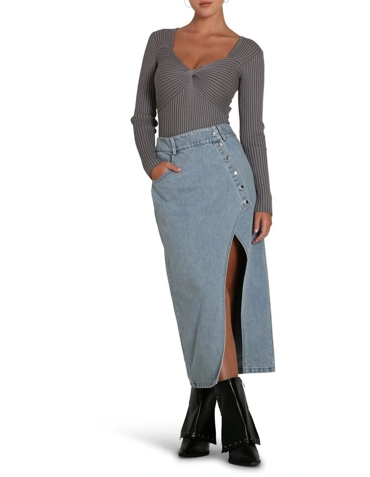 Can't Forget You Denim Midi Skirt in Stonewash image 5