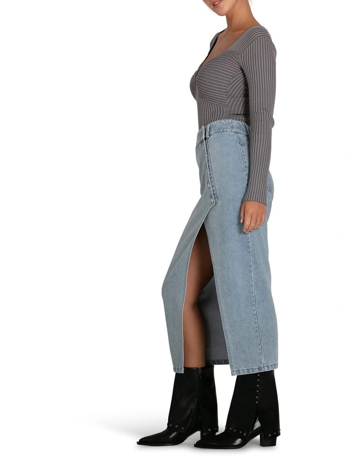 Can't Forget You Denim Midi Skirt in Stonewash image 6