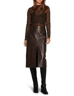 Understated Leather Pencil Skirt in Chocolate