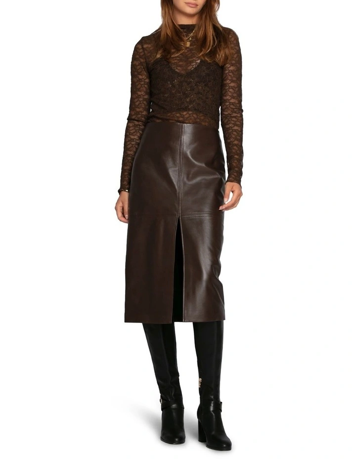 Understated Leather Pencil Skirt in Chocolate image 1
