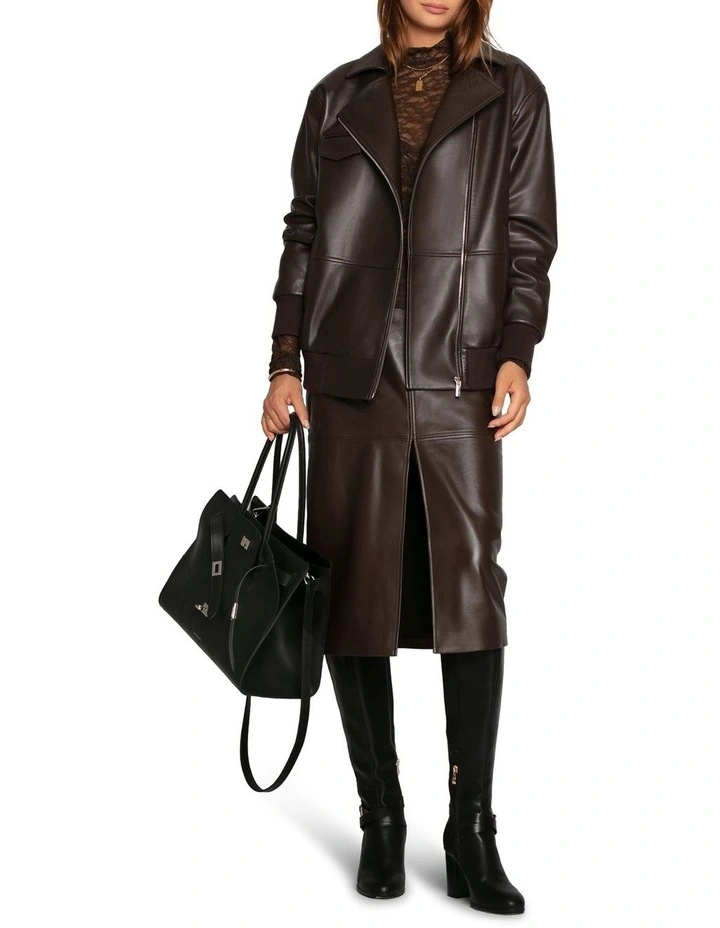 Understated Leather Pencil Skirt in Chocolate image 2