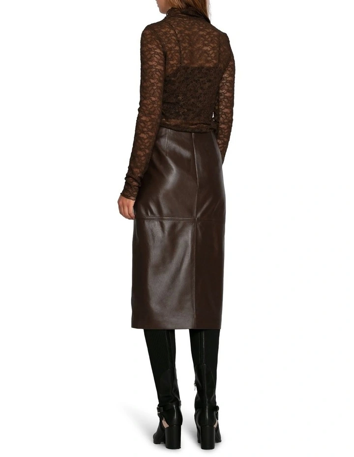Understated Leather Pencil Skirt in Chocolate image 4