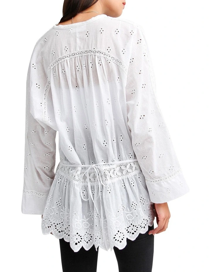 Unbutton Me Eyelet Button Down Shirt in White image 2