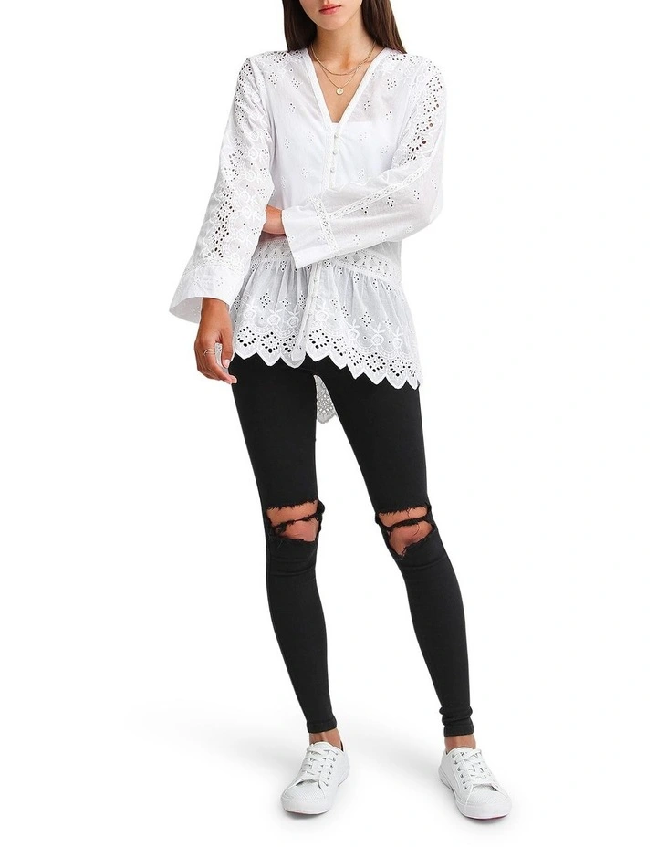 Unbutton Me Eyelet Button Down Shirt in White image 4