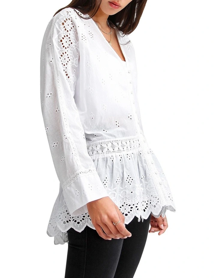 Unbutton Me Eyelet Button Down Shirt in White image 6