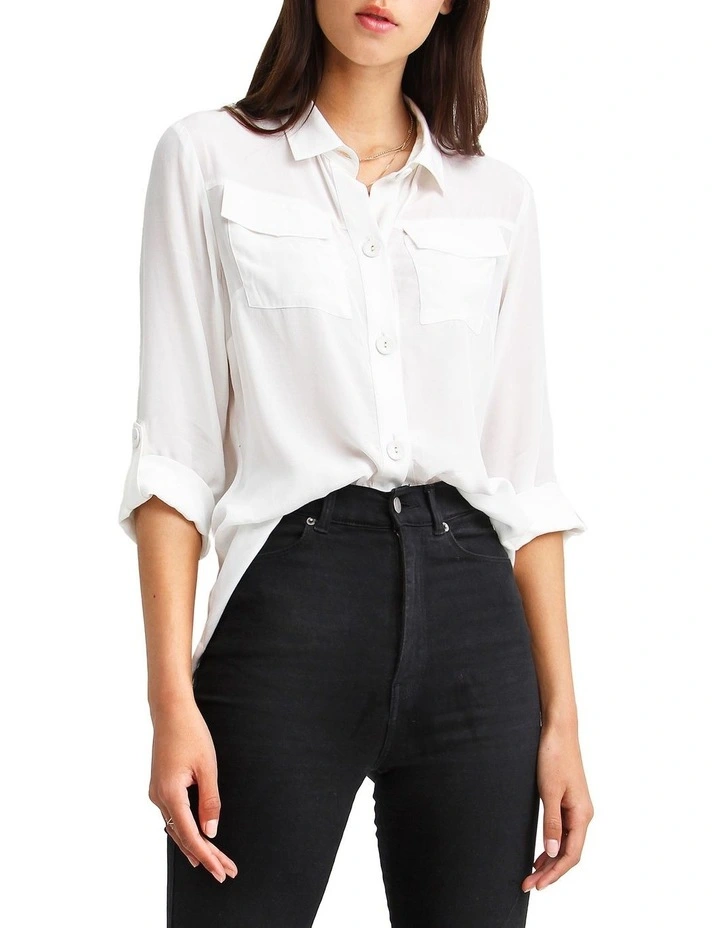Eclipse Rolled Sleeve Blouse in Cream image 1