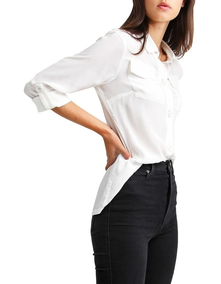 Eclipse Rolled Sleeve Blouse in Cream image 2