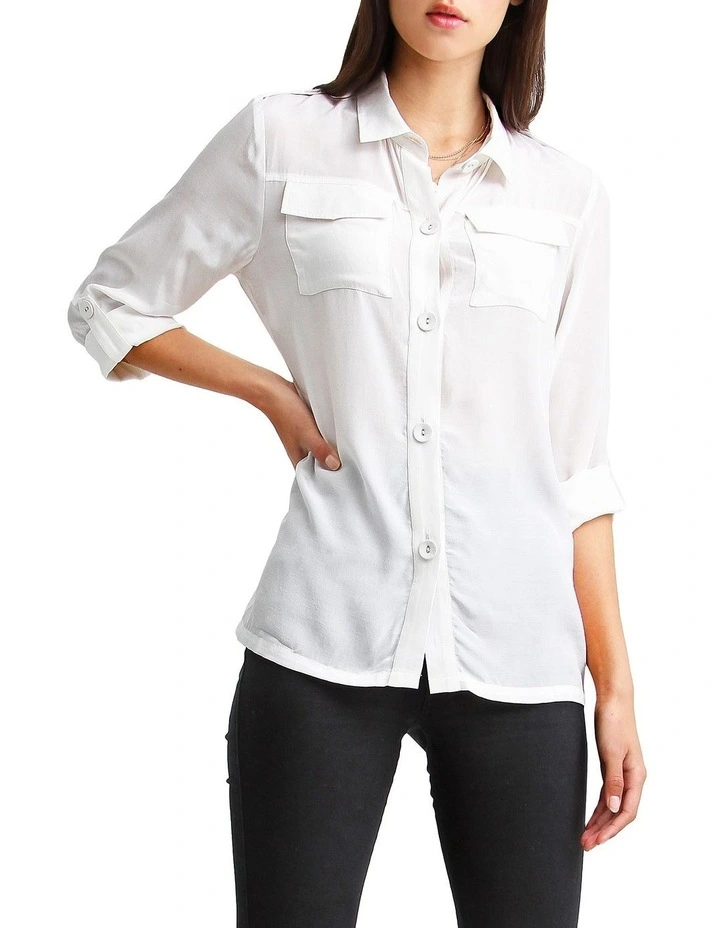 Eclipse Rolled Sleeve Blouse in Cream image 4