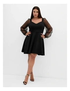 Plus Size Asher Spot Sleeve Skater Dress in Black