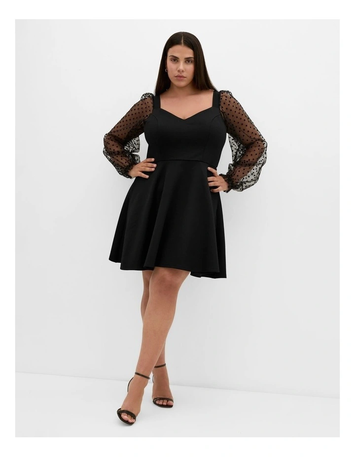 Plus Size Asher Spot Sleeve Skater Dress in Black image 1