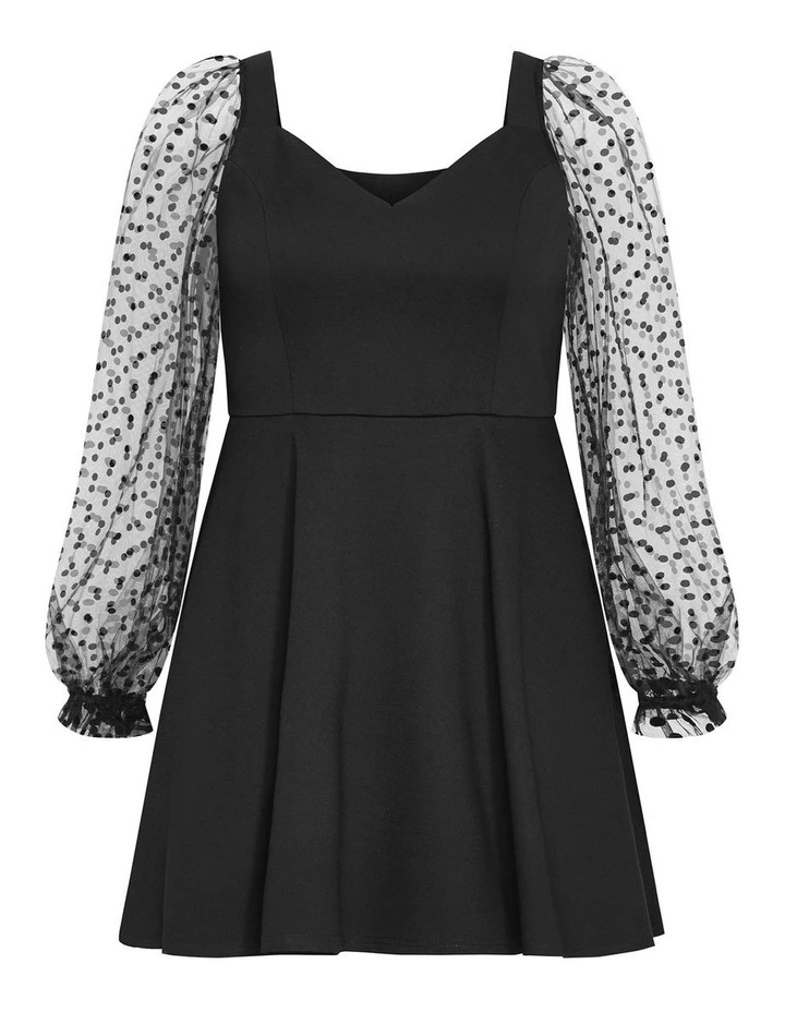 Plus Size Asher Spot Sleeve Skater Dress in Black image 3