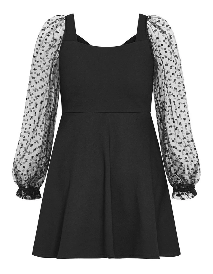 Plus Size Asher Spot Sleeve Skater Dress in Black image 4