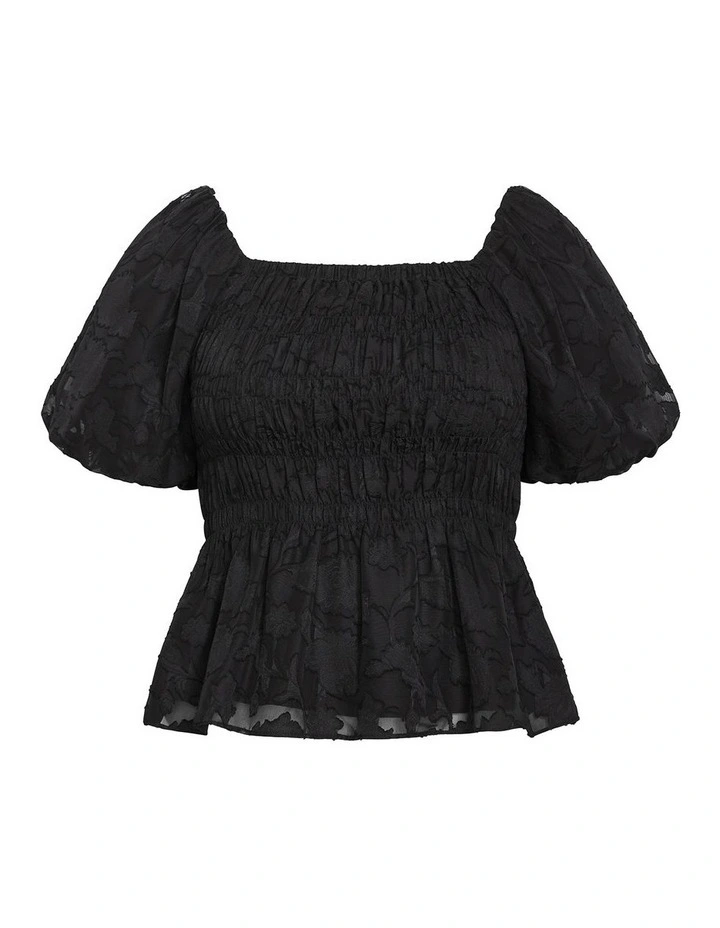 Plus Size Daniella Jacquard Puff Sleeve Top in Black image 3