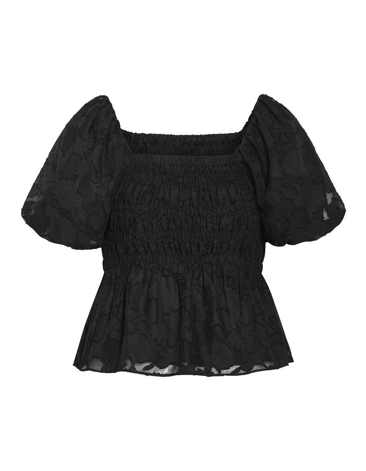 Plus Size Daniella Jacquard Puff Sleeve Top in Black image 4