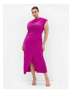 Plus Size Sassy Off Shoulder Dress in Magenta