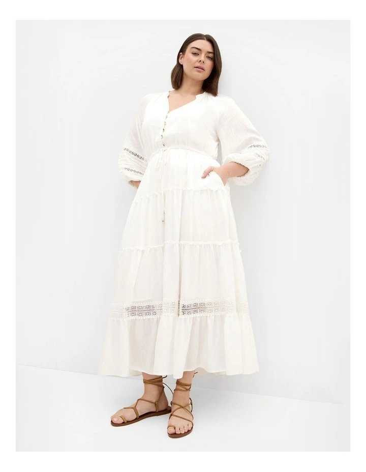 Plus Size Tiana Tier Maxi Dress in Creme image 1